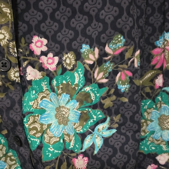 Lane Bryant Navy Floral Blouse with Ruffle Sleeves - Picture 2 of 5